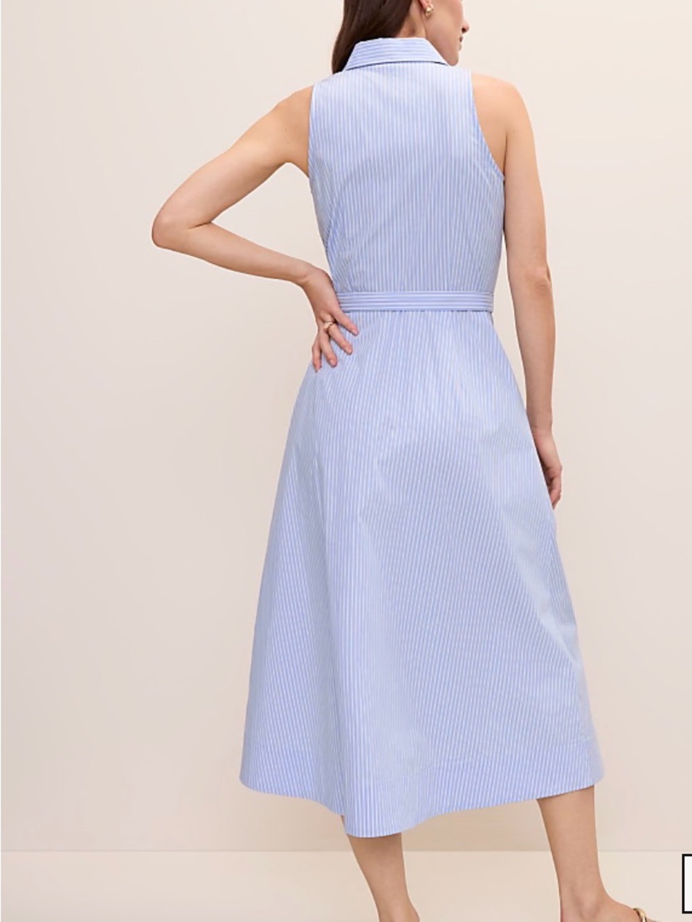 Ann Taylor Light Blue Pinstripe Midi Shirt Dress with Belt NWT - Picture 3 of 9